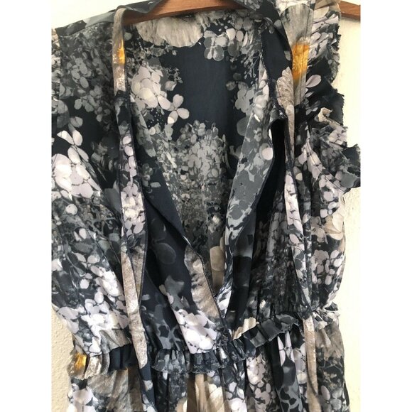 Sisley Womens Floral Ruffle Raw Hem Deep V Neck Tie Sleeveless Dress Italy Small - Picture 5 of 8